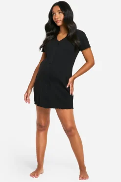boohoo Chemise de nuit maternité à côtes et boutonnée<Femme Pyjamas