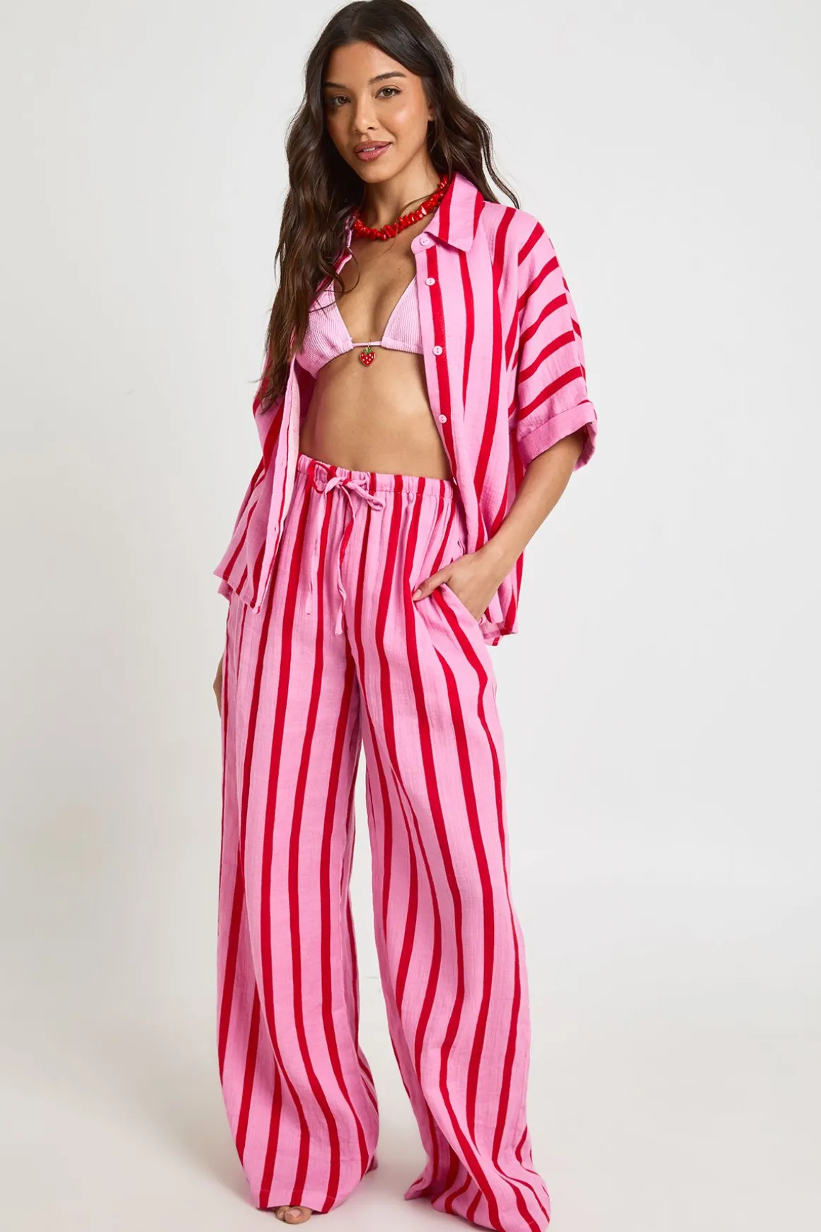 Chemise De Plage Ample En Étamine À Rayures