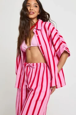 Chemise De Plage Ample En Étamine À Rayures