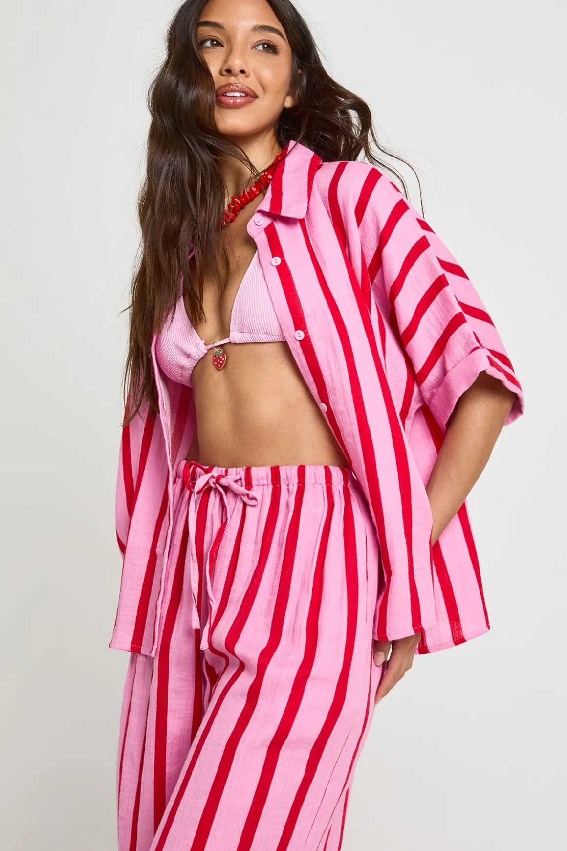Chemise De Plage Ample En Étamine À Rayures