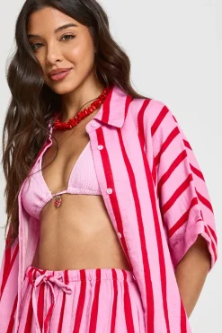 Chemise De Plage Ample En Étamine À Rayures