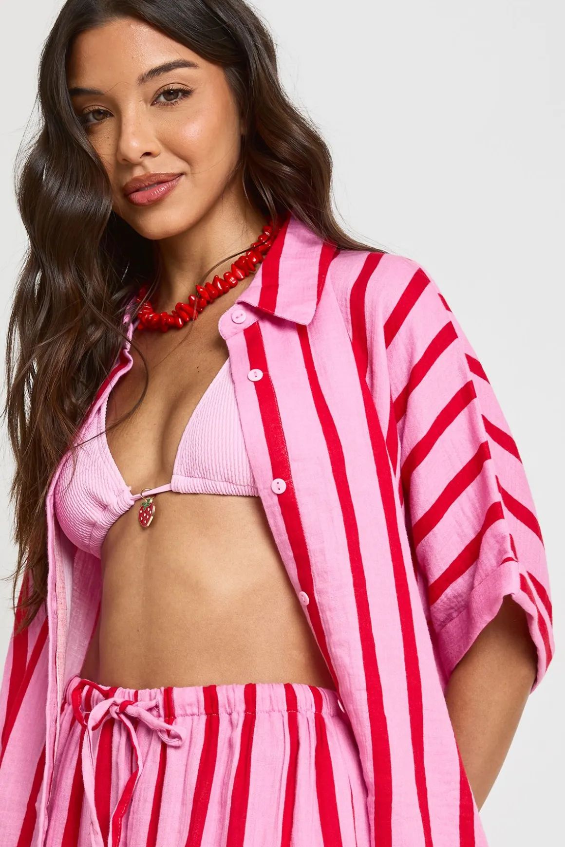 Chemise De Plage Ample En Étamine À Rayures