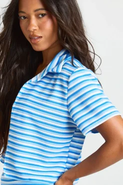 boohoo Chemise De Plage Courte En Tissu Éponge À Rayures<Femme Tenues De Plage