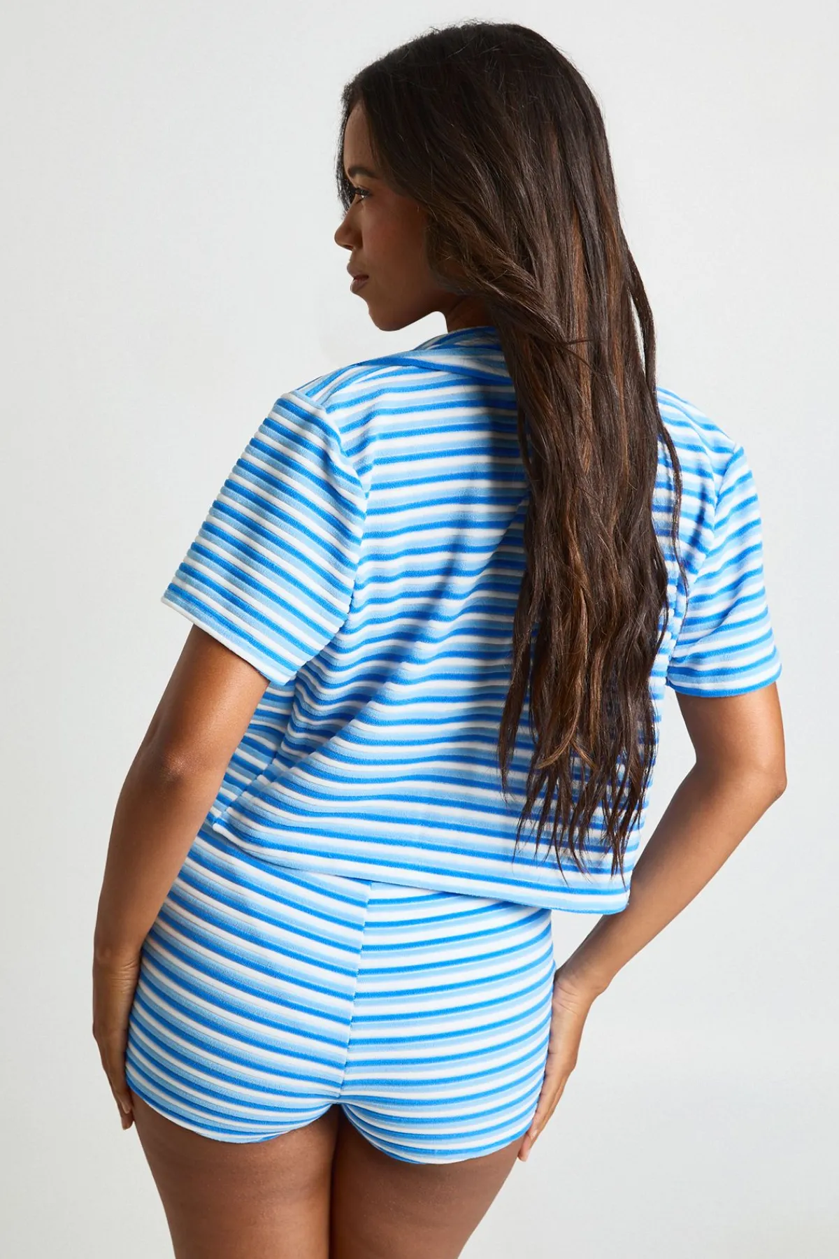 boohoo Chemise De Plage Courte En Tissu Éponge À Rayures<Femme Tenues De Plage