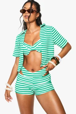 boohoo Chemise de plage crop rayée à serviette<Femme Tenues De Plage