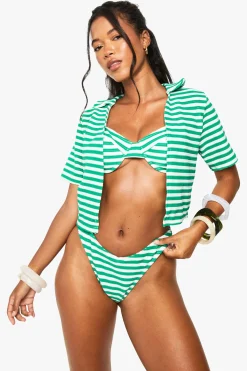 boohoo Chemise de plage crop rayée à serviette<Femme Tenues De Plage