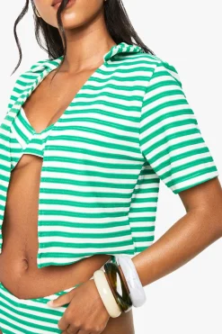boohoo Chemise de plage crop rayée à serviette<Femme Tenues De Plage
