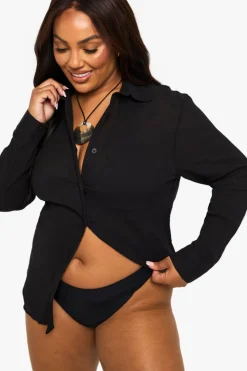 Chemise De Plage En Coton Froissé Grande Taille