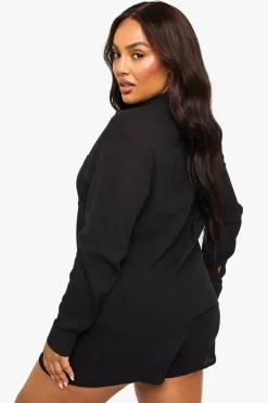 Chemise De Plage En Coton Froissé Grande Taille