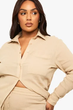 Chemise De Plage En Coton Froissé Grande Taille