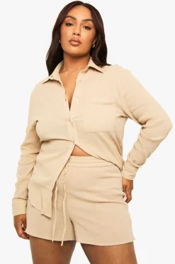 Chemise De Plage En Coton Froissé Grande Taille