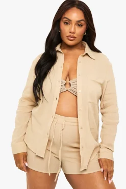 Chemise De Plage En Coton Froissé Grande Taille