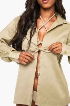 Chemise de plage en coton perlée