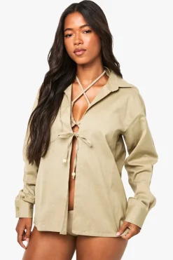 Chemise de plage en coton perlée
