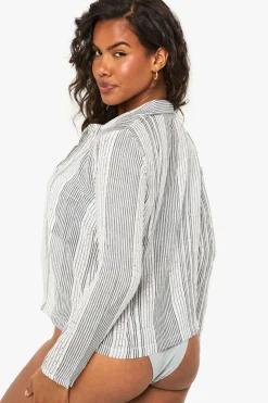 Chemise de plage en coton à rayures à sequins