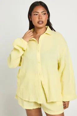 boohoo Chemise De Plage En Gaze De Coton Grande Taille<Femme Tenues De Plage