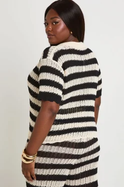 Chemise De Plage En Tricot Crochet À Rayures Grande Taille