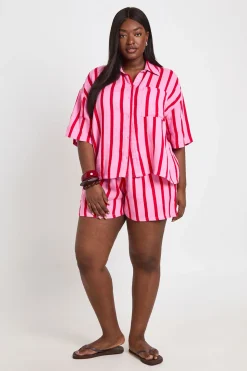 Chemise De Plage Grande Taille En Gaze À Rayures