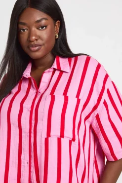 Chemise De Plage Grande Taille En Gaze À Rayures