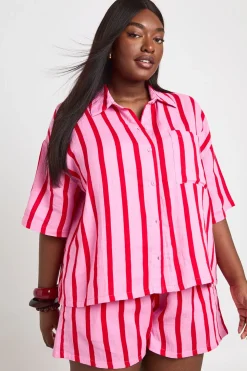Chemise De Plage Grande Taille En Gaze À Rayures