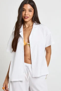 boohoo Chemise De Plage À Manches Courtes Oversize Texturée Essentials<Femme Tons Neutres|Tenues De Plage
