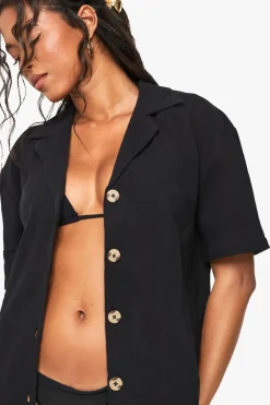 Chemise de plage à manches courtes en coton froissé