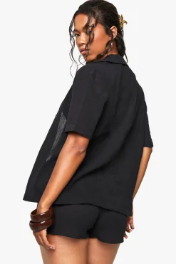 Chemise de plage à manches courtes en coton froissé