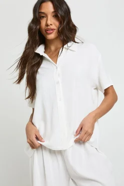 Chemise De Plage À Manches Courtes Effet Lin