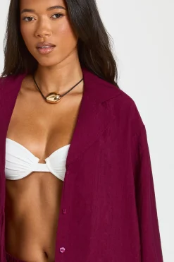 Chemise De Plage À Manches Longues Effet Lin