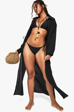 boohoo Chemise de plage maxi en coton froissé<Femme Tenues De Plage