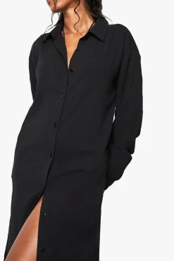 boohoo Chemise de plage maxi en coton froissé<Femme Tenues De Plage