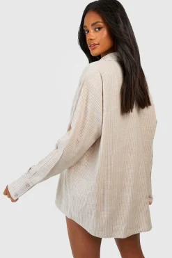 Chemise de pyjama oversize en coton à rayures ton sur ton
