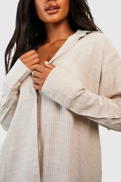 Chemise de pyjama oversize en coton à rayures ton sur ton