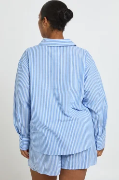 boohoo Chemise De Pyjama Oversize À Fines Rayures En Coton Grande Taille<Femme Pyjamas