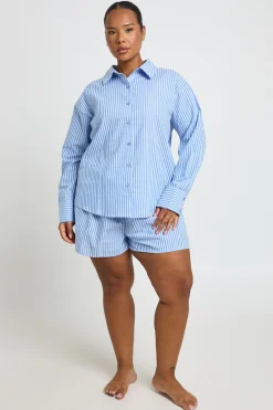 boohoo Chemise De Pyjama Oversize À Fines Rayures En Coton Grande Taille<Femme Pyjamas