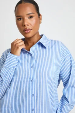 boohoo Chemise De Pyjama Oversize À Fines Rayures En Coton Grande Taille<Femme Pyjamas