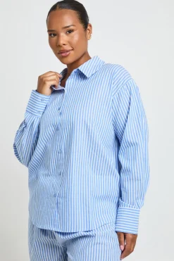boohoo Chemise De Pyjama Oversize À Fines Rayures En Coton Grande Taille<Femme Pyjamas
