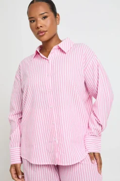 Chemise De Pyjama Oversize Grande Taille En Coton À Fines Rayures
