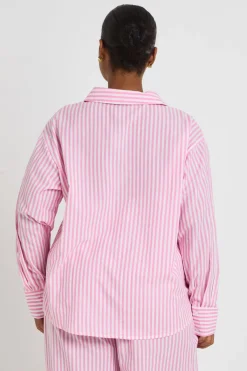 Chemise De Pyjama Oversize Grande Taille En Coton À Fines Rayures