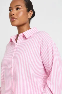 Chemise De Pyjama Oversize Grande Taille En Coton À Fines Rayures