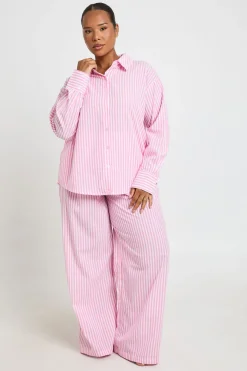 Chemise De Pyjama Oversize Grande Taille En Coton À Fines Rayures