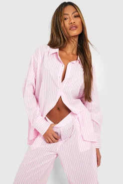 Chemise de pyjama oversize à rayures en coton