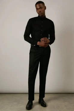 Chemise de Soirée Ajustée à Col Cassé et Plastron Manches Longues Noire