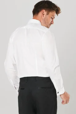 Chemise de soirée blanche coupe slim à plastron plissé manches longues