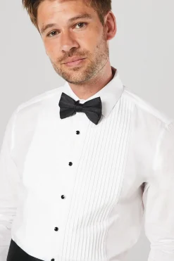 Chemise de soirée blanche coupe slim à plastron plissé manches longues