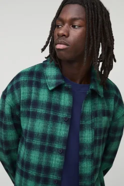 boohooMAN Chemise de travail à carreaux, coupe régulière, en tissu épais avec poches<Homme Chemises