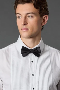 Chemise de Ville Blanche à Plis Devant Coupe Ajustée Manches Longues
