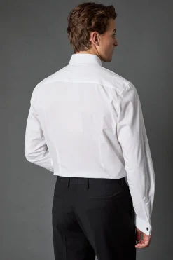 Chemise de Ville Blanche à Plis Devant Coupe Ajustée Manches Longues
