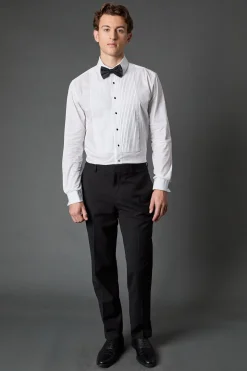Chemise de Ville Blanche à Plis Devant Coupe Ajustée Manches Longues