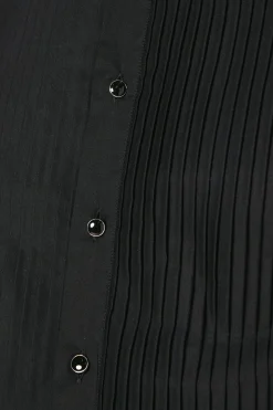 Chemise de Ville Noire à Plis Devant Coupe Ajustée Manches Longues